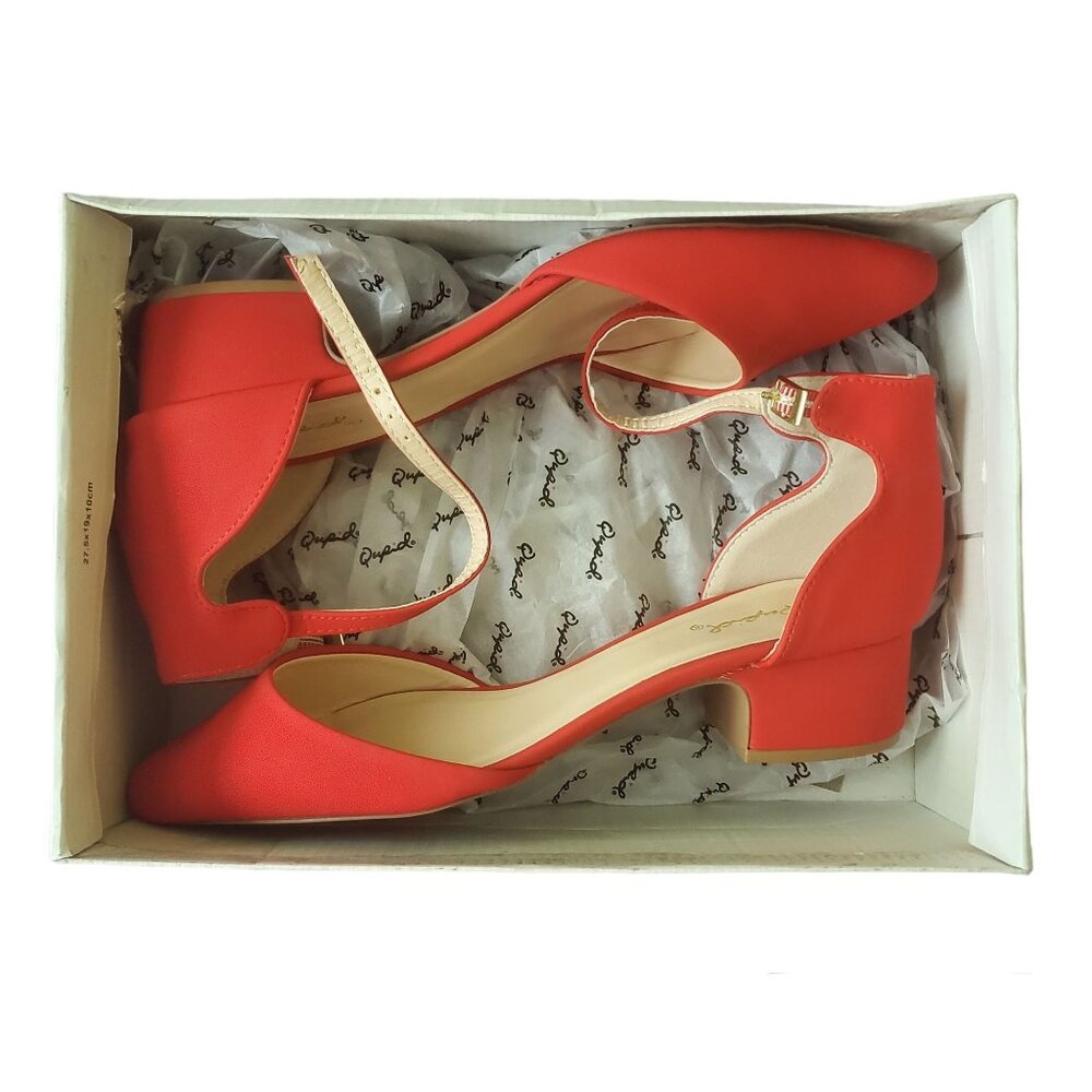Qupid womens block heels size 7 red color ‎ Strappy buckle